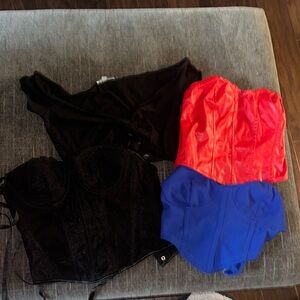 Elegant Black, Red, and Blue Corset Set